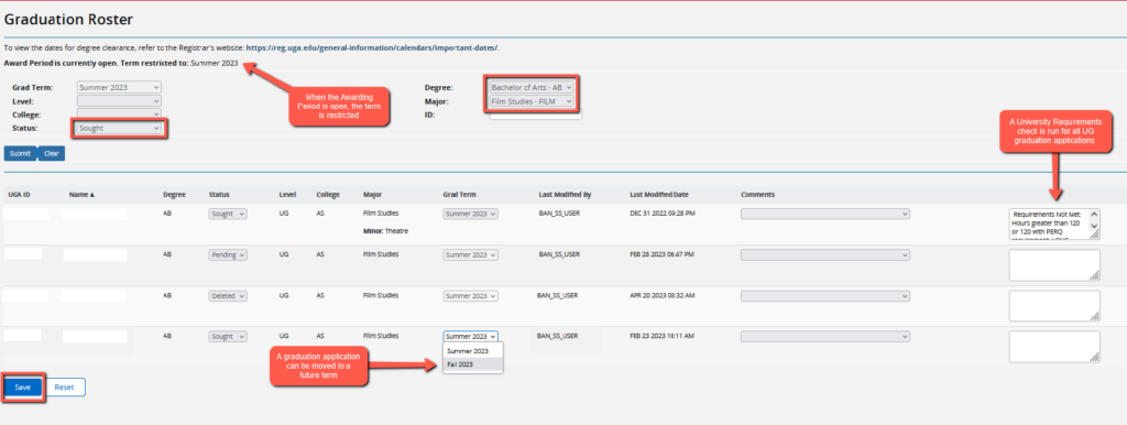 Graduation Roster Quick Reference visual