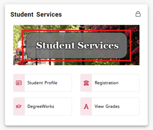 Screenshot of the Athena homepage with the "Student Services" tile outlined by a red box.
