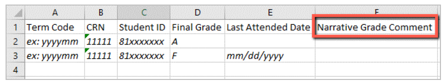 Example Spreadsheet Headers