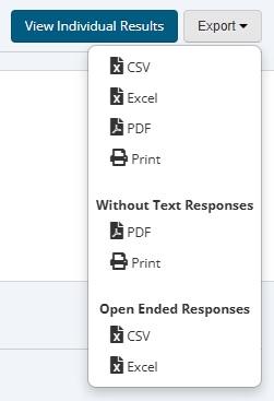 Menu dropdown of export result options