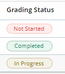 Grading Status indicators showing Not Started, Completed, and In Progress states